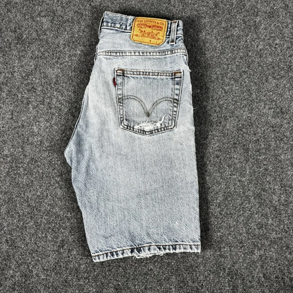 Vintage Levis 505 Jean Shorts 30 Blue Light Wash Distressed Y2K 2000's Jorts